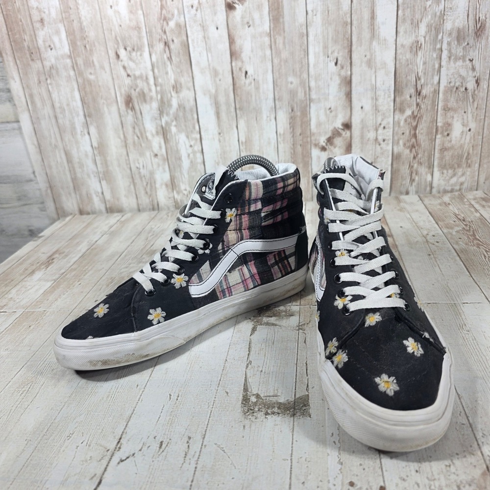 Vans Sk8-Hi Patchwork Plaid Daisy Floral High Top Black Womens 8 Mens 6.5 - Picture 5 of 8